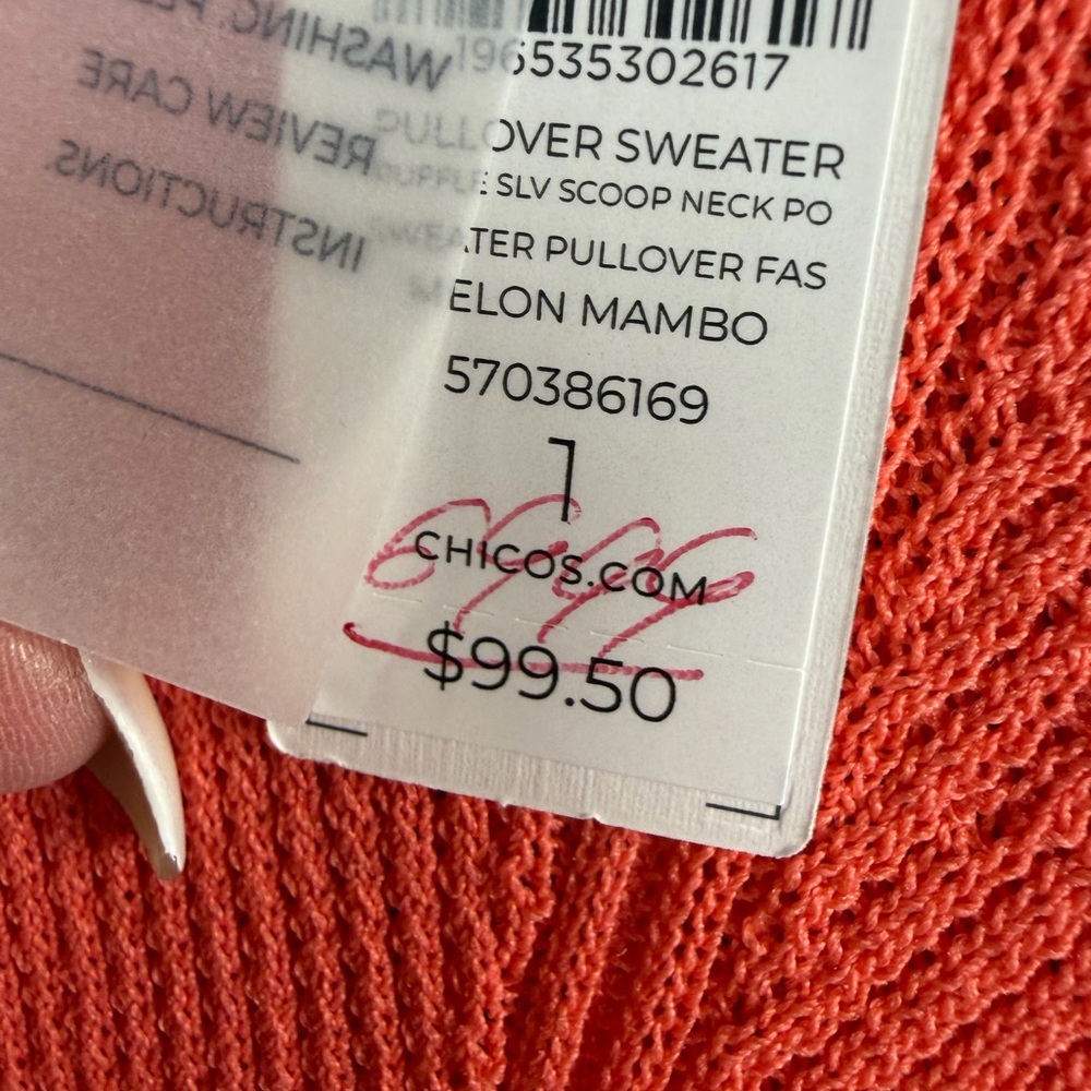 Chico's Vibrant Orange Blouse with Ruffle Sleeves - Picture 6 of 8